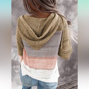 Color block knit hoodie sweater